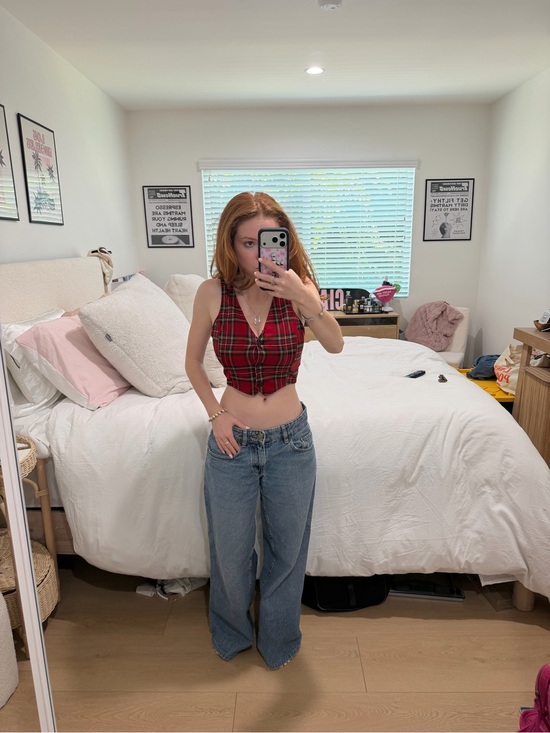 Suite Benedict Tops - Red Plaid Cropped Tank Top - Women